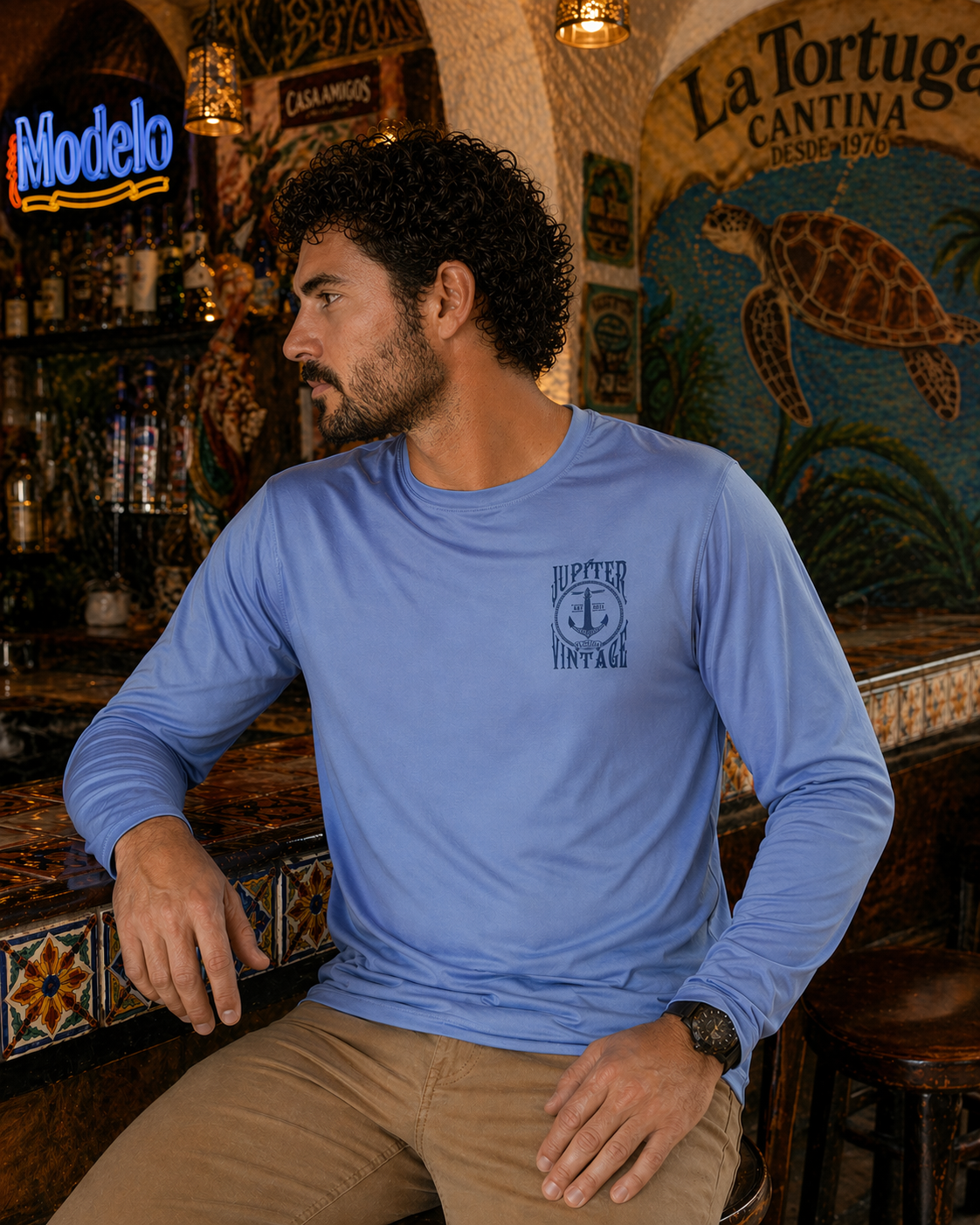 Jupiter Lighthouse Sugar Skull - Dry Fit - Carolina Blue