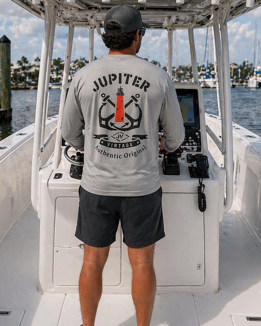 Double Anchor Jupiter Lighthouse - Dry Fit - Heather Grey
