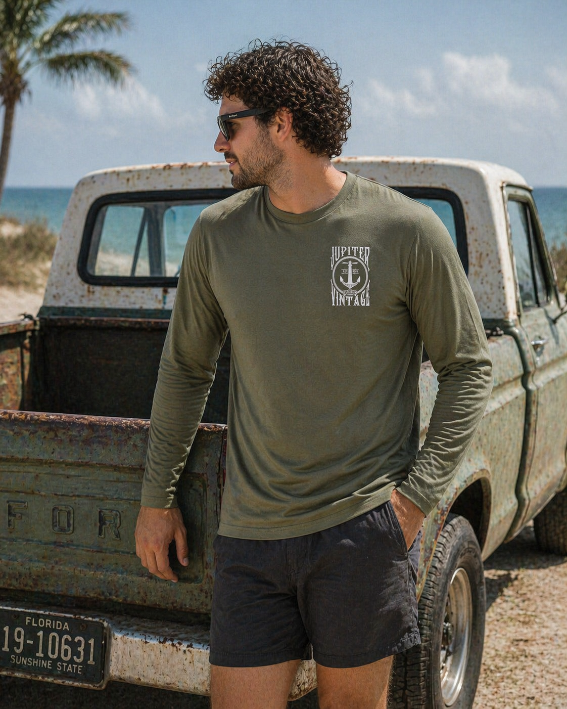 Vintage Lighthouse Pickup Truck - Dry Fit - Military Green