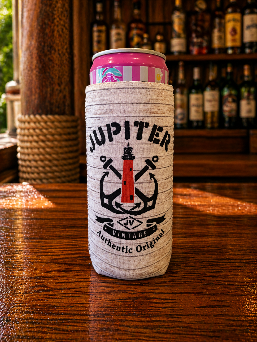 Double Anchor Jupiter Lighthouse Koozie - Slim Can