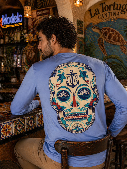 Jupiter Lighthouse Sugar Skull - Dry Fit - Carolina Blue